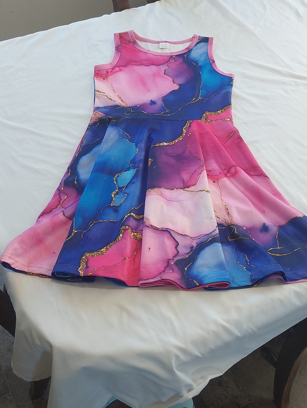 Cute Pink,Blue,Gold & Purple Dress .Size Girls , 10 Tall .